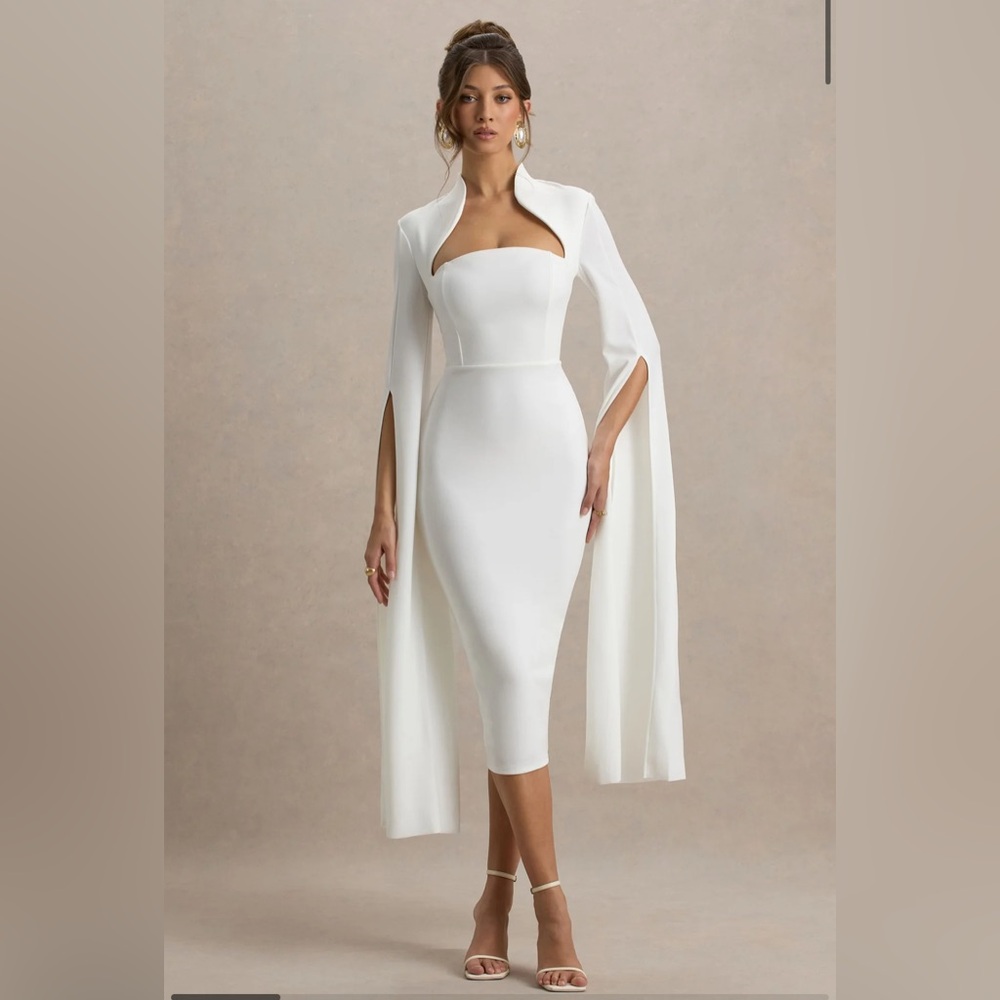 Elegant White Cape Sleeve Dress
